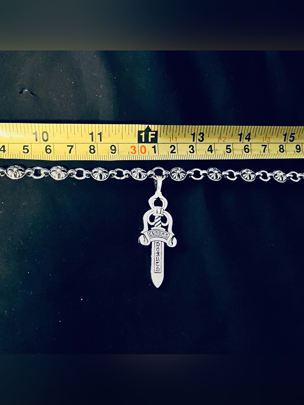 Chrome Hearts Silver Cross Ball Chain 24β + Dagger Pendant Toggle Clasp Closure - Picture 4 of 10